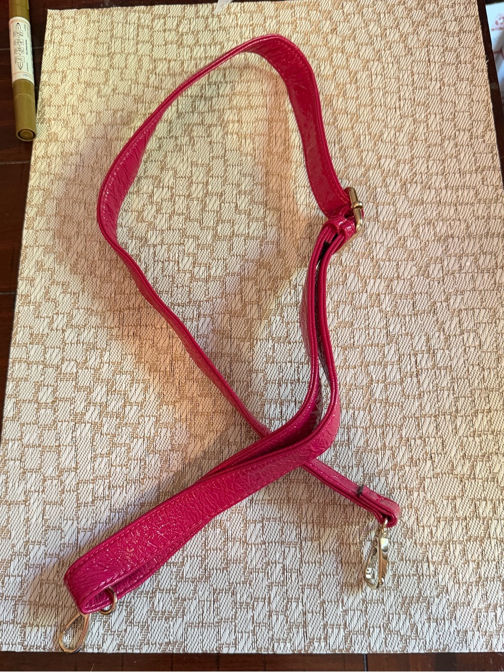 Hot pink patent leather purse strap gold hardware